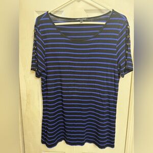 Cable & Gauge Striped Short Sleeve Top with Button Detail